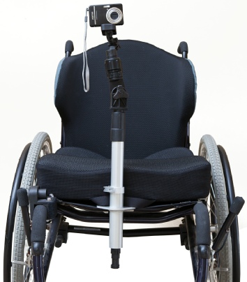Photo of wheelchair with camera mount attachment